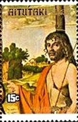 Stamp, Madonna and Child, by B.Montagna, Aitutaki,  , Christmas, Paintings