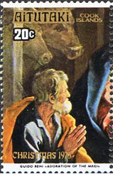 Stamp, Adoration of the Shepherds, Aitutaki,  , Christmas, Paintings