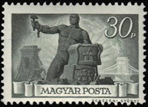 Stamp, Worker with hammer and broken chain, Hungary,  , Tools, Bridges, Stones