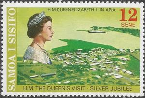 Stamp, Queen and view of Apia, Samoa,  , Queens