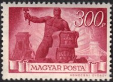 Stamp, Worker with hammer and broken chain, Hungary,  , Tools, Bridges, Stones