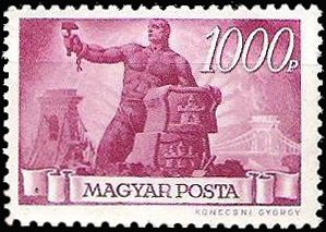 Stamp, Worker with hammer and broken chain, Hungary,  , Tools, Bridges, Stones