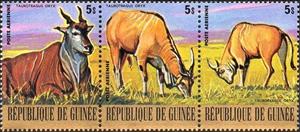 Se-tenant, Common Eland (Taurotragus oryx) - Stripe of 3 Stamps, Guinea, Social Democratic Republic,  , Mammals, Antelopes, Animals (Fauna)