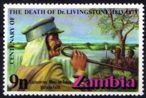 Stamp, Livingstone at Niagara Falls, Zambia,  , Trees, Explorers