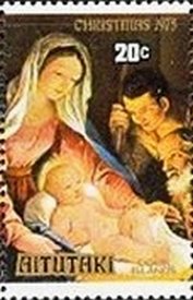 Stamp, Adoration of the Shepherds, Aitutaki,  , Christmas, Paintings