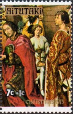 Stamp, „Adoration of the Magi“ by Rogier van der Weyden, Aitutaki,  , Paintings