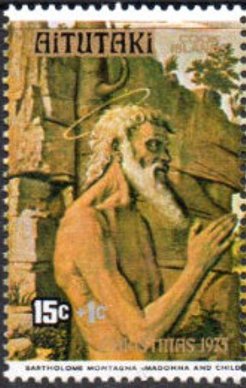 Stamp, „Madonna and Child“ by Bartholome Montagna, Aitutaki,  , Paintings
