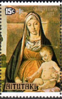 Stamp, „Madonna and Child“ by Bartholome Montagna, Aitutaki,  , Paintings