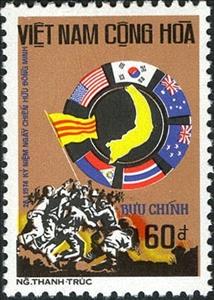 Stamp, Map of South Viet Nam and Allied Flags, Vietnam, South,  , Flags, Maps