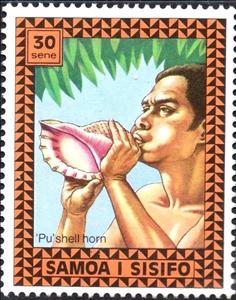 Stamp, Pu shell horn, Samoa,  , Musical Instruments, Musicians