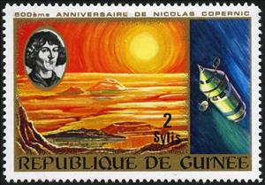 Stamp, Nicolas Copernicus- Moon surface, Guinea, Social Democratic Republic,  , Celestial Bodies, Moon, Spacecrafts, Astronomers, Rockets
