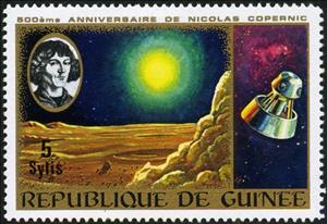 Stamp, Surface of the Moon, spaceship, Guinea, Social Democratic Republic,  , Celestial Bodies, Moon, Spacecrafts, Astronomers, Outer Space
