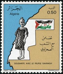 Stamp, Arab child and Western Sahraoui map, Algeria,  , Flags, Maps, Children