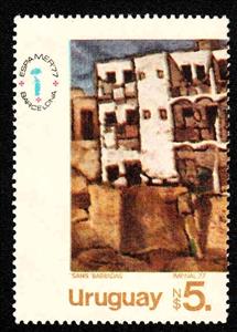 Stamp, Painting "Sans" by Barradas, left side, Uruguay,  