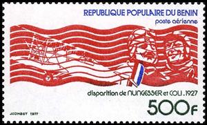 Stamp, disappearance Nungesser and Coli 1927, Benin,  , Pilots, Aviation, Aircrafts