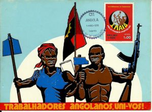 Maxi Cards, May 1st - National Day of the Worker, Angola,  , Weapons, Flags, Commemoration, Liberations, Communism, Political parties, Maximum Cards, Anniversaries and Jubilees