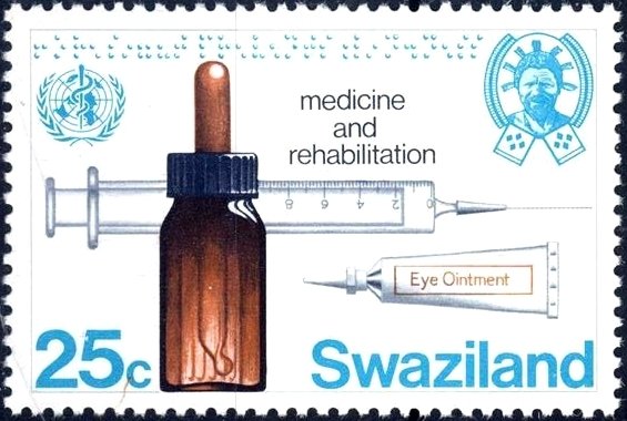 WHO emblem and medicine and syringe