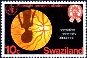 Stamp, WHO emblem and retina, Swaziland,  , W.H.O.