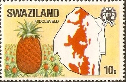 Stamp, Pineapple, map of Middleveld, Swaziland,  , Maps, Fruits