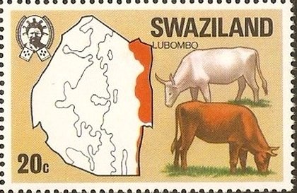 Map of Lubombo, Cattle (Bos primigenius taurus)