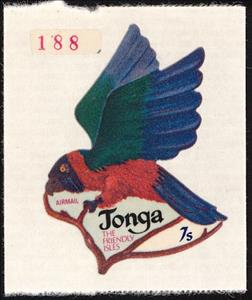 Stamp, Maroon Shining-parrot (Prosopeia tabuensis), Tonga,  