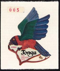 Stamp, Maroon Shining-parrot (Prosopeia tabuensis), Tonga,  