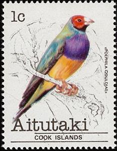 Stamp, Gouldian Finch (Erythrura gouldiae), Aitutaki,  , Birds