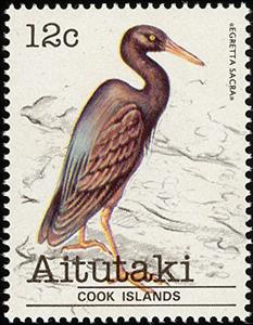 Stamp, Pacific Reef Heron (Egretta sacra), Aitutaki,  , Birds