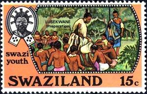 Stamp, Lusekwane, ceremony of preparation, Swaziland,  
