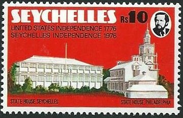Stamp, House, Seychelles and Independence Hall, Philadelphia, Seychelles,  