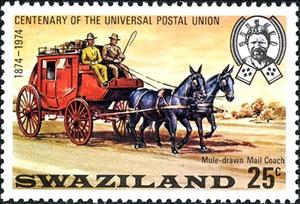 Stamp, Mule drawn mail coach, Swaziland,  , Postal Services, UPU