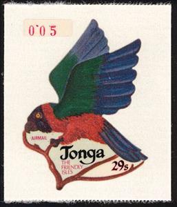 Stamp, Maroon Shining-parrot (Prosopeia tabuensis), Tonga,  