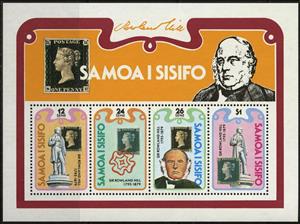 Souvenir Sheet, Death Centenary of Sir Rowland Hill, Samoa,  , Famous People, Monuments, Stamps