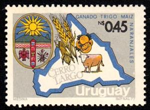 Stamp, Map and arms of Cerro Largo, Uruguay,  , Maps