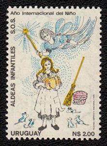 Stamp, International year of the child, Cinderella drawing, Uruguay,  , Fairy Tales, Children, International Years