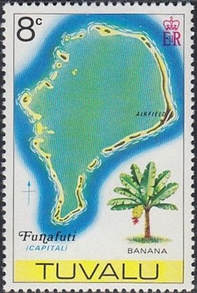 Stamp, Funafuti and Banana Tree (Musa acuminata), Tuvalu,  