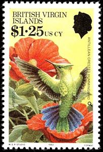 Stamp, Antillean Crested Hummingbird (Orthorhyncus cristatus), British Virgin Islands,  , Birds, Animals (Fauna)