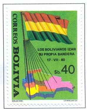 Stamp, Map of Bolivia with drawn provinces flag, Bolivia,  , Flags, Maps