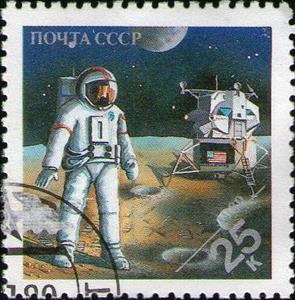 Stamp, American astronaut on Moon, Soviet Union, USSR,  