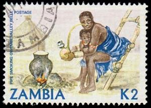 Stamp, Woman smoking pipe, Zambia,  , Traditions