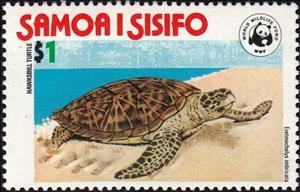 Stamp, Hawksbill Turtle (Eretmochelys imbricata) , Samoa,  , WWF, Sea Life, Turtles, Animals (Fauna)