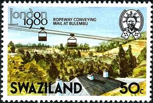 Stamp, Ropeway carrying mail at Bulembu, Swaziland,  