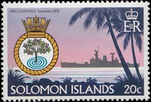 Stamp, HMS Charybdis (Frigate), Solomon Islands,  , Ships, Maps, Coats of Arms, Warships