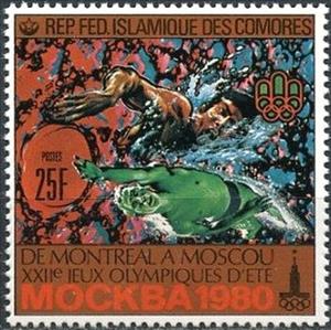 Stamp, Swimming, Comoros,  , Sport, Olympic Games, Swimming