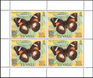 Mini Sheet, Common Eggfly (Hypolimnas bolina ssp. elliciana), Tuvalu,  