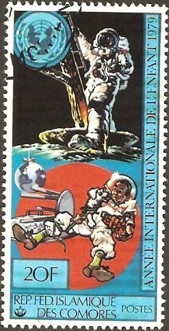 Stamp, Boy Playing Cosmonaut, Comoros,  