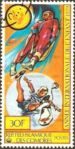 Stamp, Boy Sliding With Board, Comoros,  