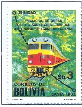 Stamp, DMUs in forest landscape, Bolivia,  , Railways, Locomotives