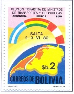 Flag of Argentina, Bolivia and Peru on South America