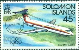 Stamp, BAC 1-11, Honiara cance, Solomon Islands,  , Philatelic Exhibitions, Aviation, Airlines, Aircrafts